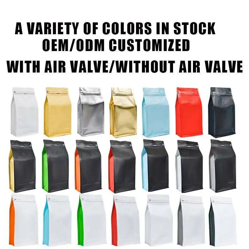 Flat bottom coffee bag with tap zipper air valve