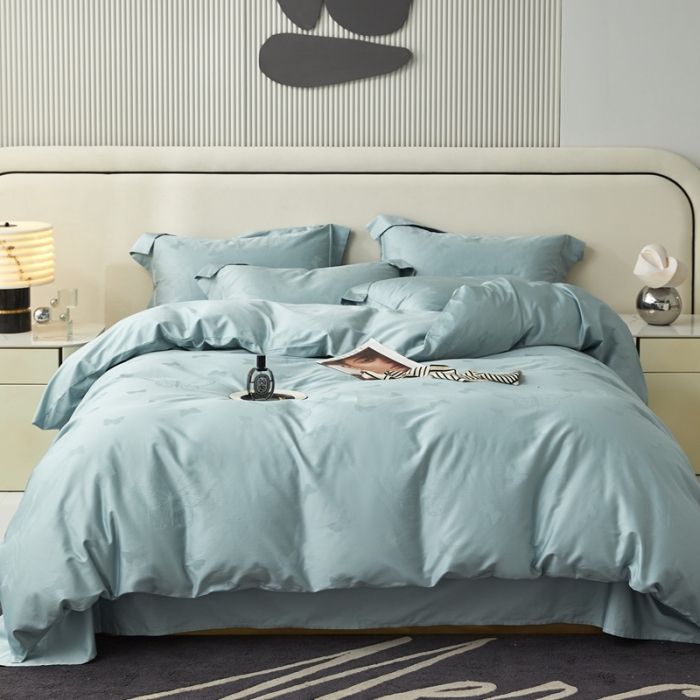 customized luxury soft colors hotel quality jacquard cotton bed sheet fitted flat with packing 