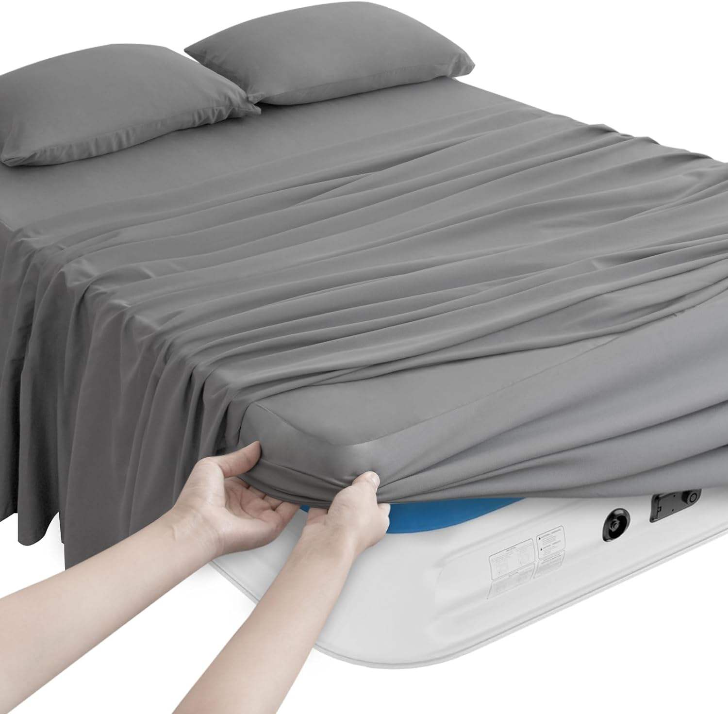 sheet set for air mattress 4 piece deep pocket up to 24 inches soft breathable size with extra grey fitted sheet flat 