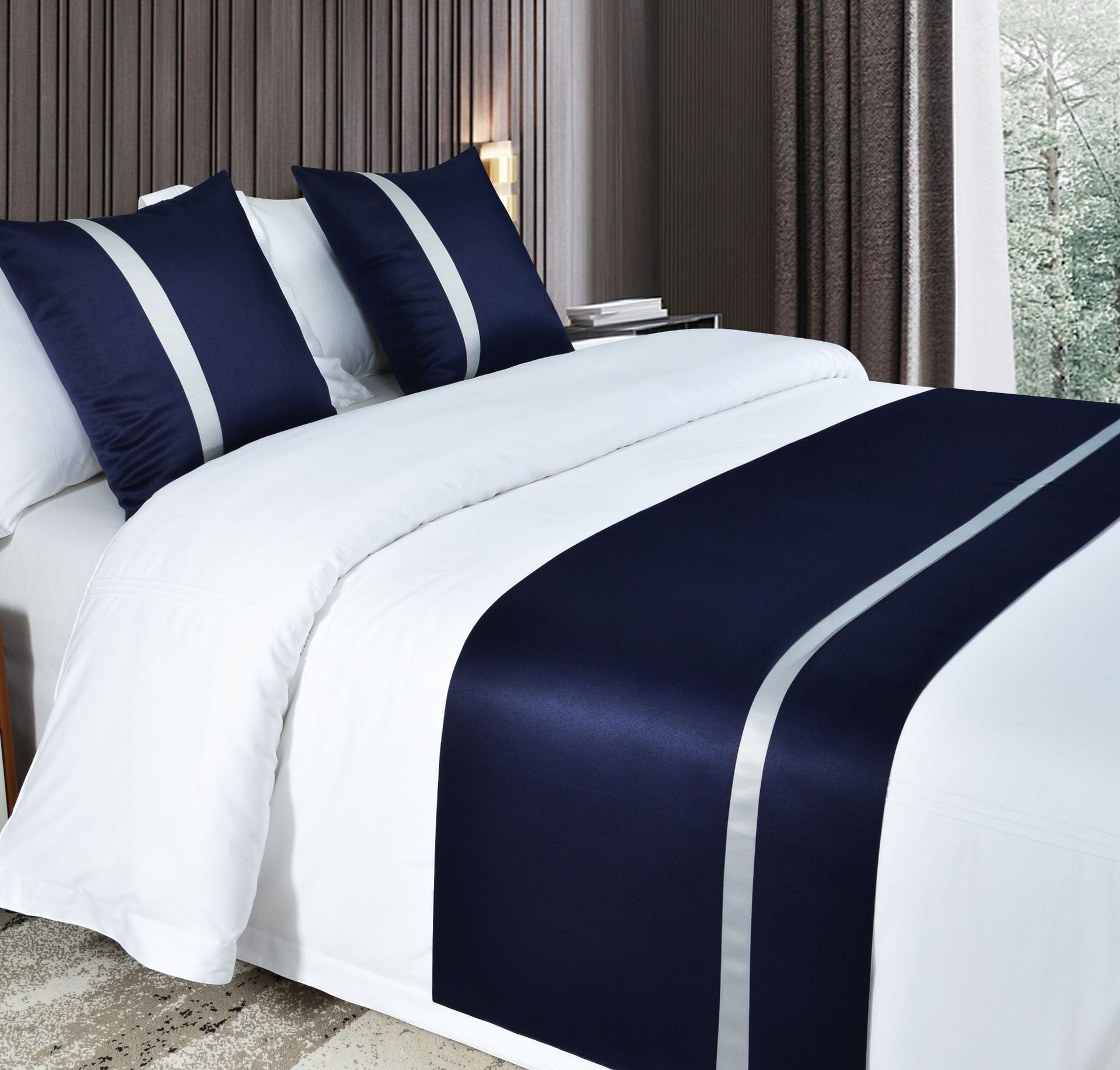 Luxurious Satin Bed Runner with Matching Insertion Strip