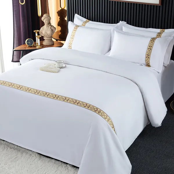 Luxurious Satin Ribbon Bedding Set - Pure White