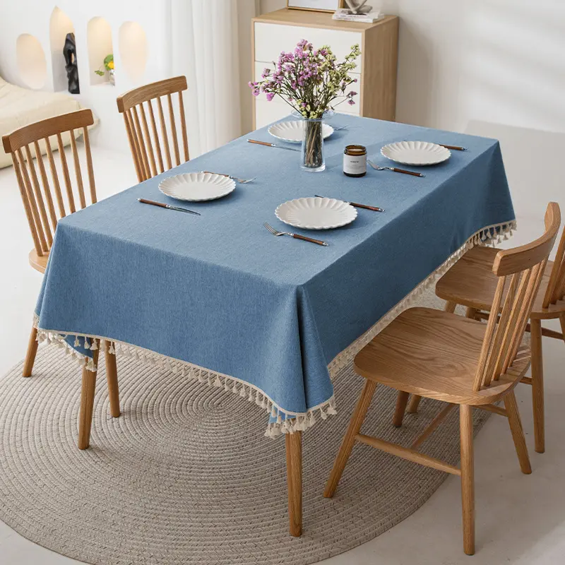 Cotton Linen Tablecloth Waterproof Oil-Proof Light Luxury Coffee Cloth Rectangular Solid Color Dining Fabric