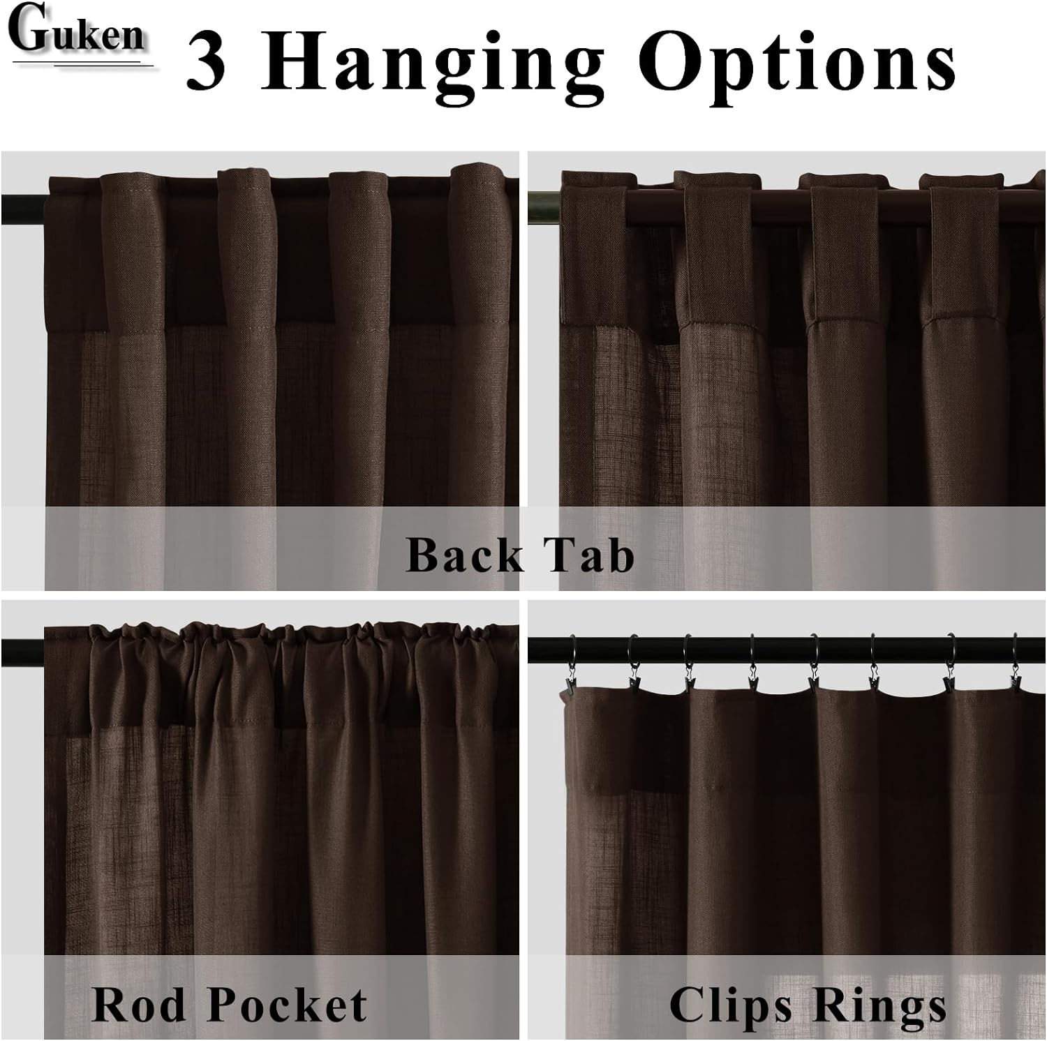 Extra Long Brown Linen Curtains for Living Room