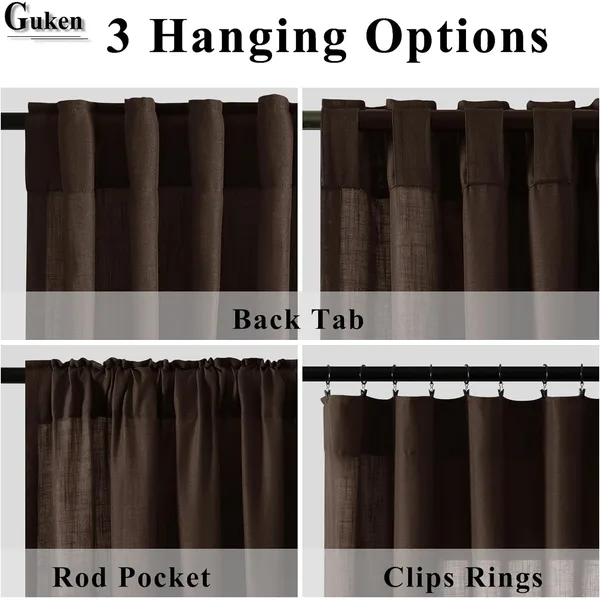 Extra Long Brown Linen Curtains for Living Room