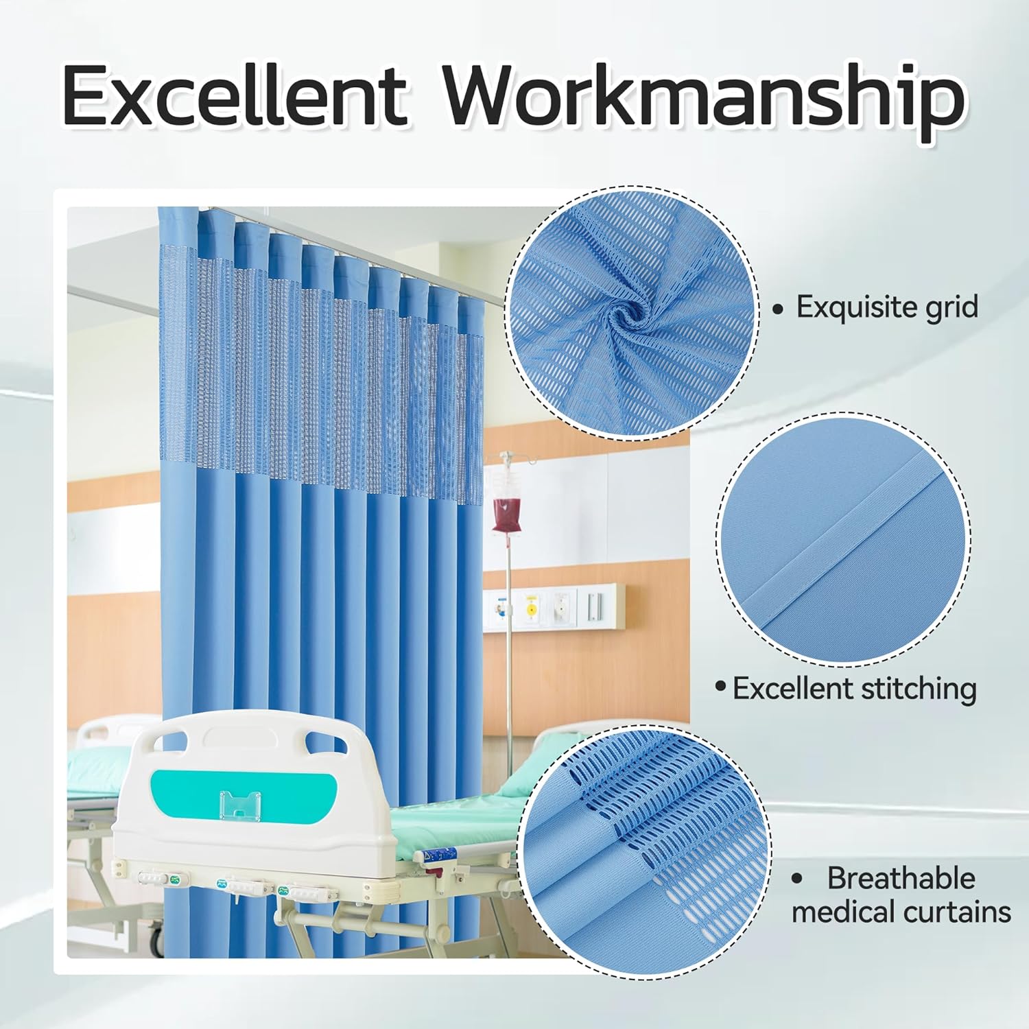 Flame Retardant Medical Privacy Curtain Room Divider - Dark Blue