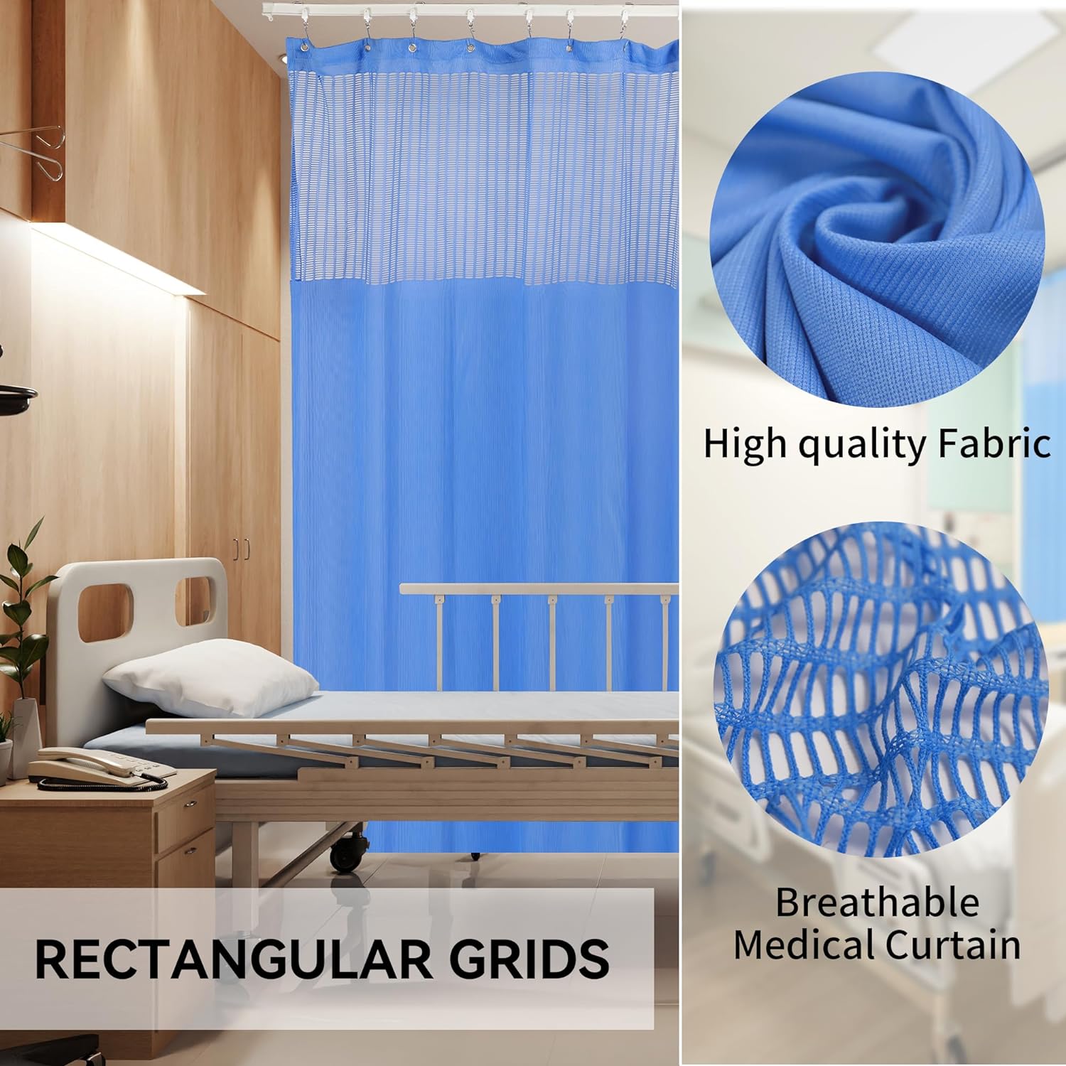 Flame Retardant Dark Blue Hospital Curtain Room Divider (1 Panel, 9x8FT)