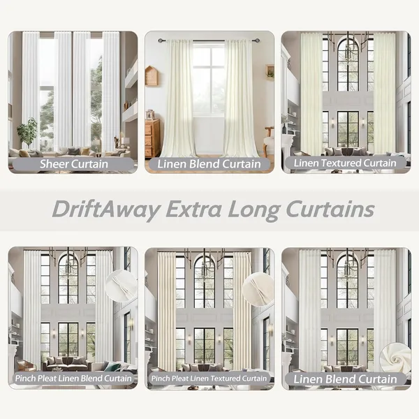 Beige Pinch Pleat Linen Textured Semi-Sheer Curtains for High Ceilings
