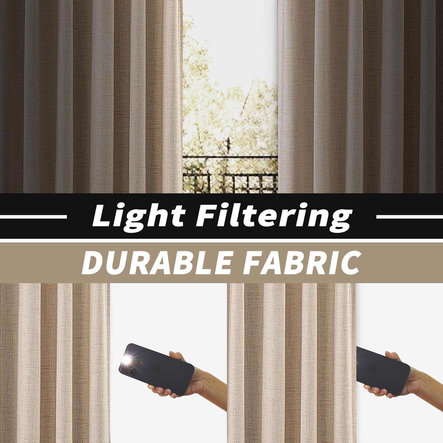 Beige Pinch Pleat Linen Textured Semi-Sheer Curtains for High Ceilings