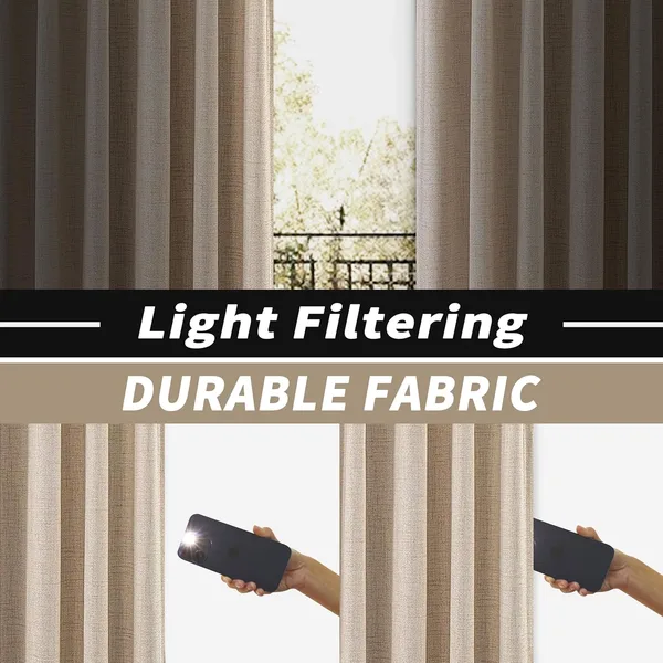 Beige Pinch Pleat Linen Textured Semi-Sheer Curtains for High Ceilings
