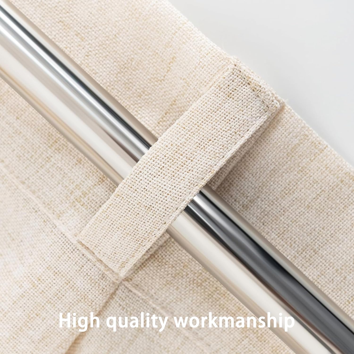 Beige Pinch Pleat Linen Textured Semi-Sheer Curtains for High Ceilings