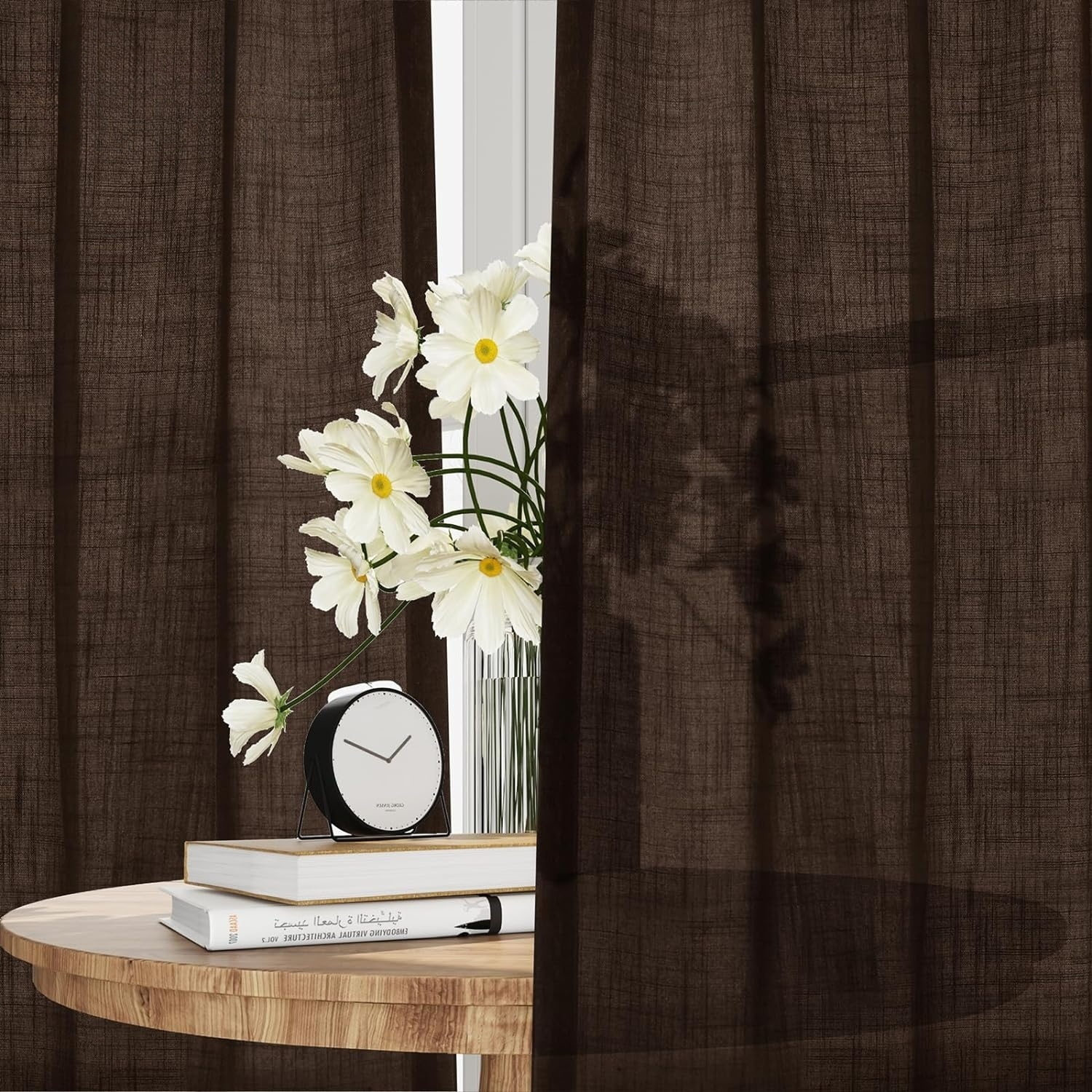 Extra Long Brown Linen Curtains for Living Room