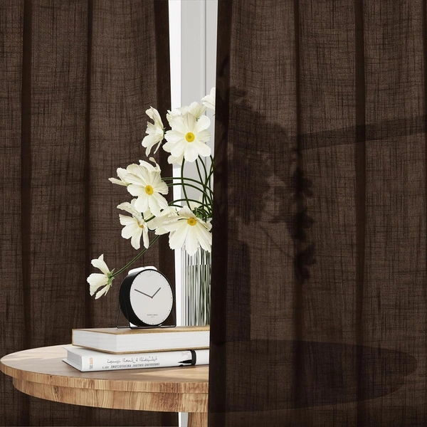 Extra Long Brown Linen Curtains for Living Room