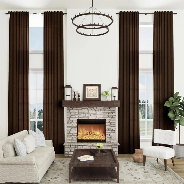 Extra Long Brown Linen Curtains for Living Room