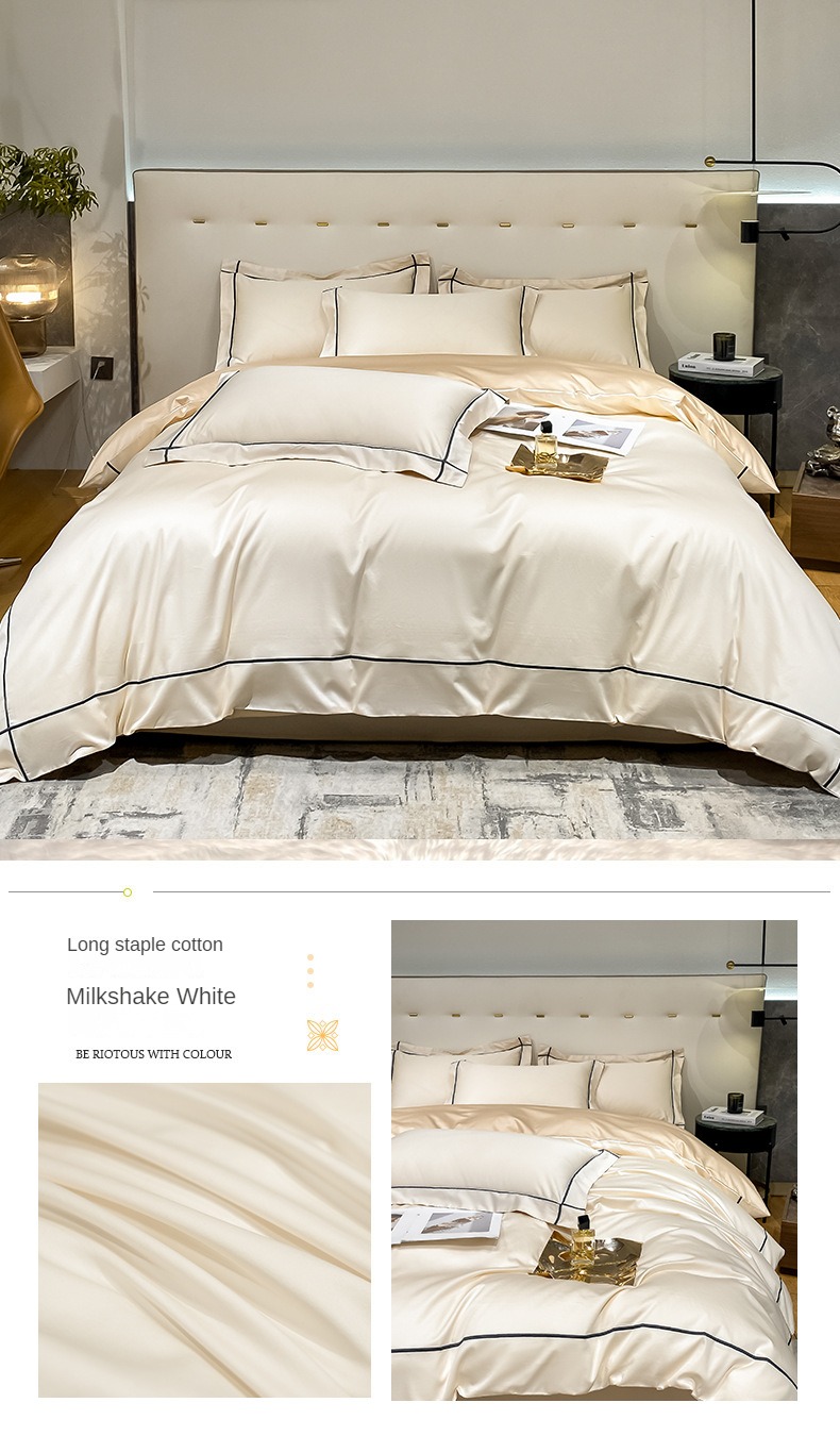 طقم فراش فاخر من القطن طويل التيلة من القرن العشرين، مكون من 4 قطع