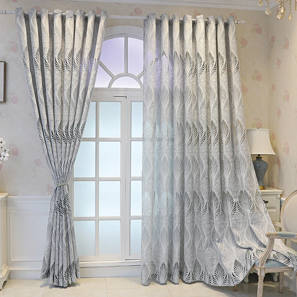 Light Transmission Nontransparent Curtain Gray Simple Modern Leaves Mesh Curtains Living Room Bedroom Half Shade Yarn