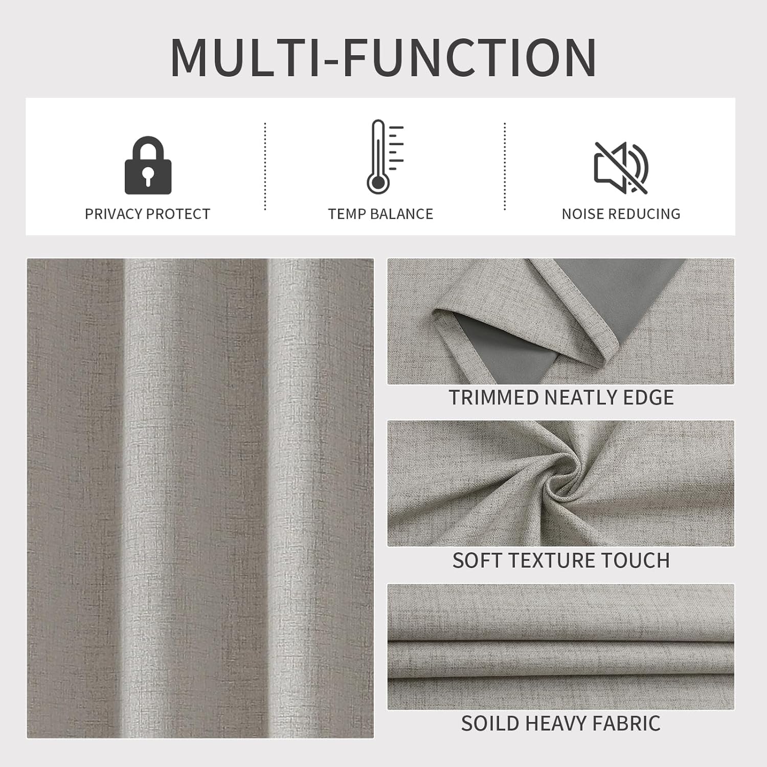 Linen Textured Blackout Curtains 2 Panels Set - Thermal Insulated