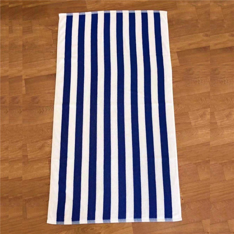 Thick Cotton Beach Towel - Blue & White Stripes