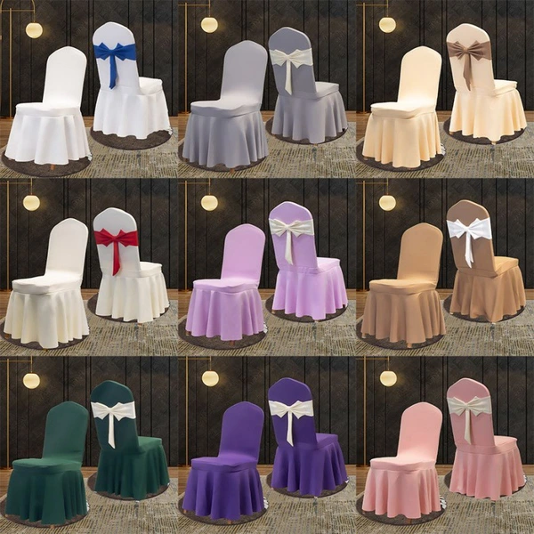 Universal Thick Elastic Hotel Chair Covers with Ribbons for Weddings