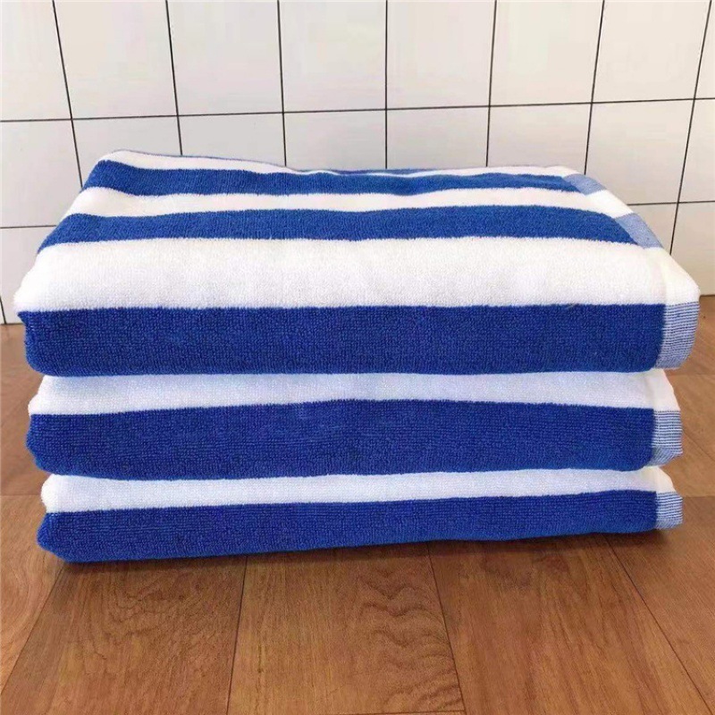 Thick Cotton Beach Towel - Blue & White Stripes