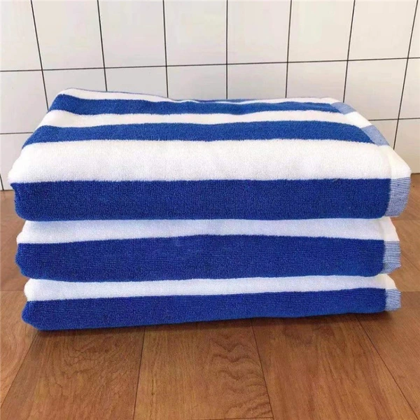 Thick Cotton Beach Towel - Blue & White Stripes