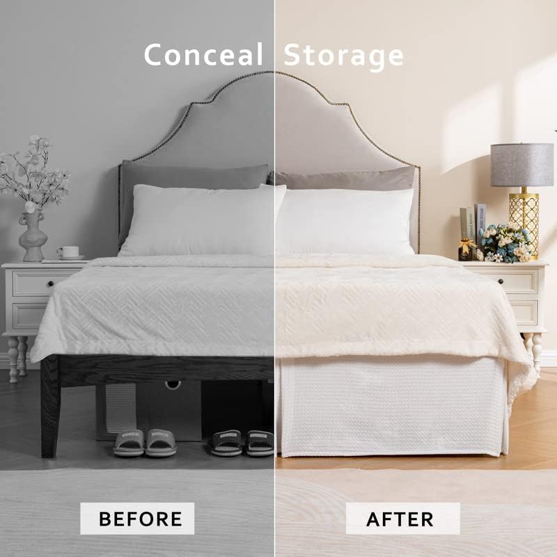 Machine Washable Pleated Waffle Weave Bed Skirt