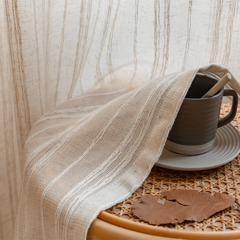 Elegant Japanese Style Striped Silk Sheer Curtain