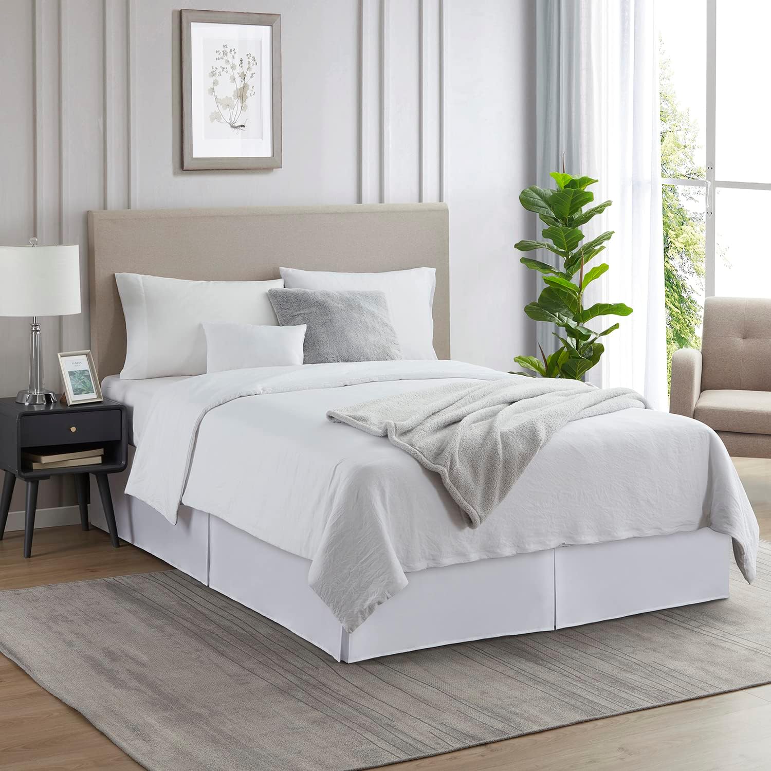 Premium White Bed Skirt 14 Inch Drop Microfiber