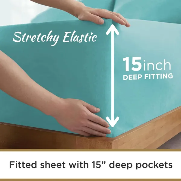 طقم ملاءات سرير مزدوج فائق النعومة من الألياف الدقيقة - أزرق مائي