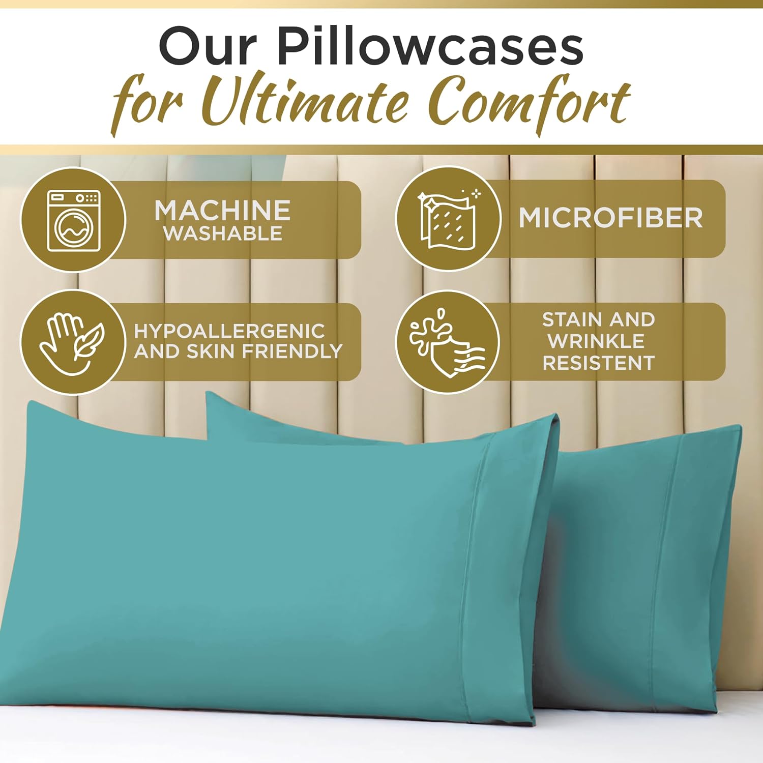 طقم ملاءات سرير مزدوج فائق النعومة من الألياف الدقيقة - أزرق مائي