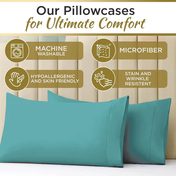 طقم ملاءات سرير مزدوج فائق النعومة من الألياف الدقيقة - أزرق مائي