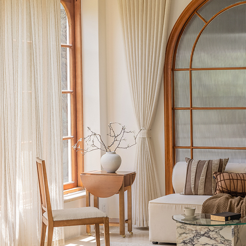 Elegant Japanese Style Striped Silk Sheer Curtain