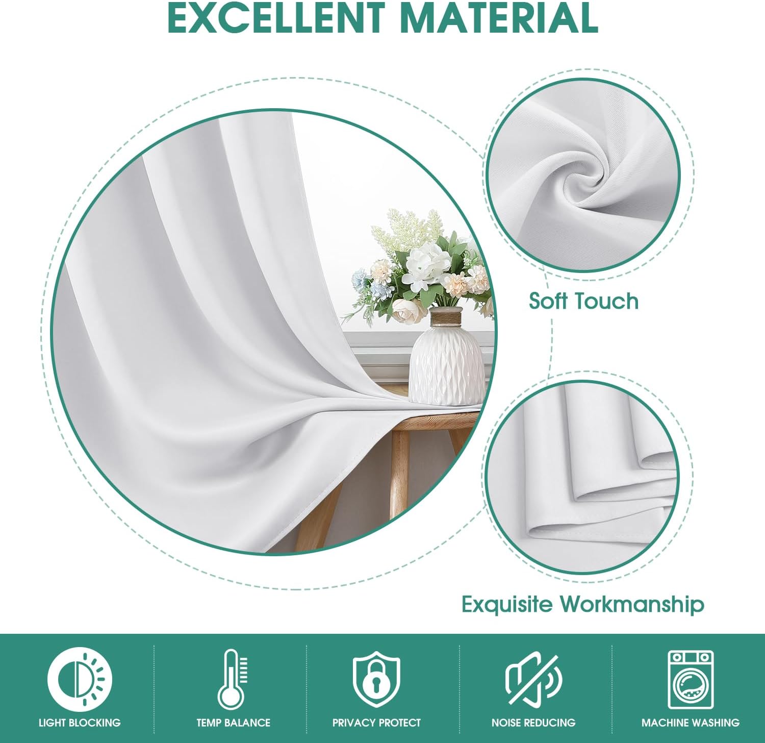 Thermal Insulated Greyish White Blackout Curtains