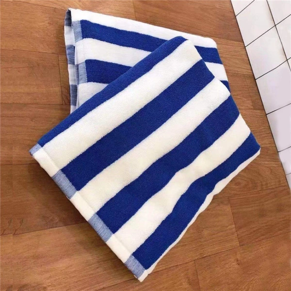 Thick Cotton Beach Towel - Blue & White Stripes