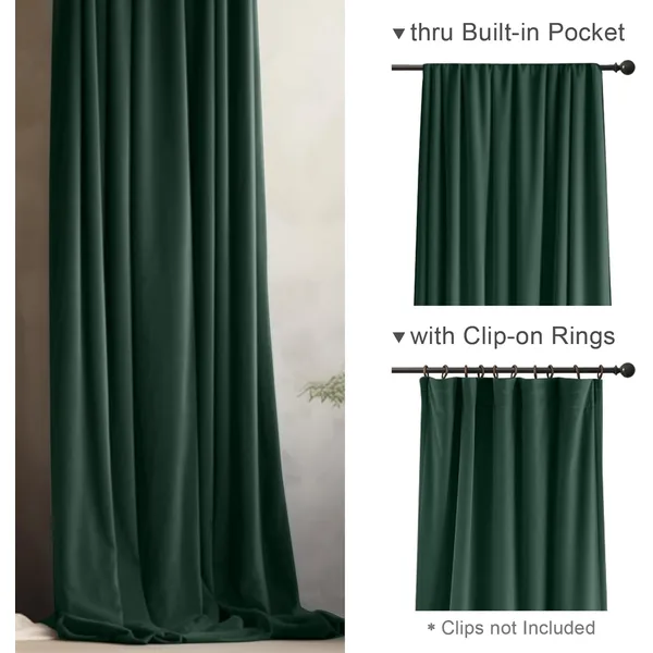Luxury Emerald Green Velvet Blackout Curtains - Thermal Insulated Drapes
