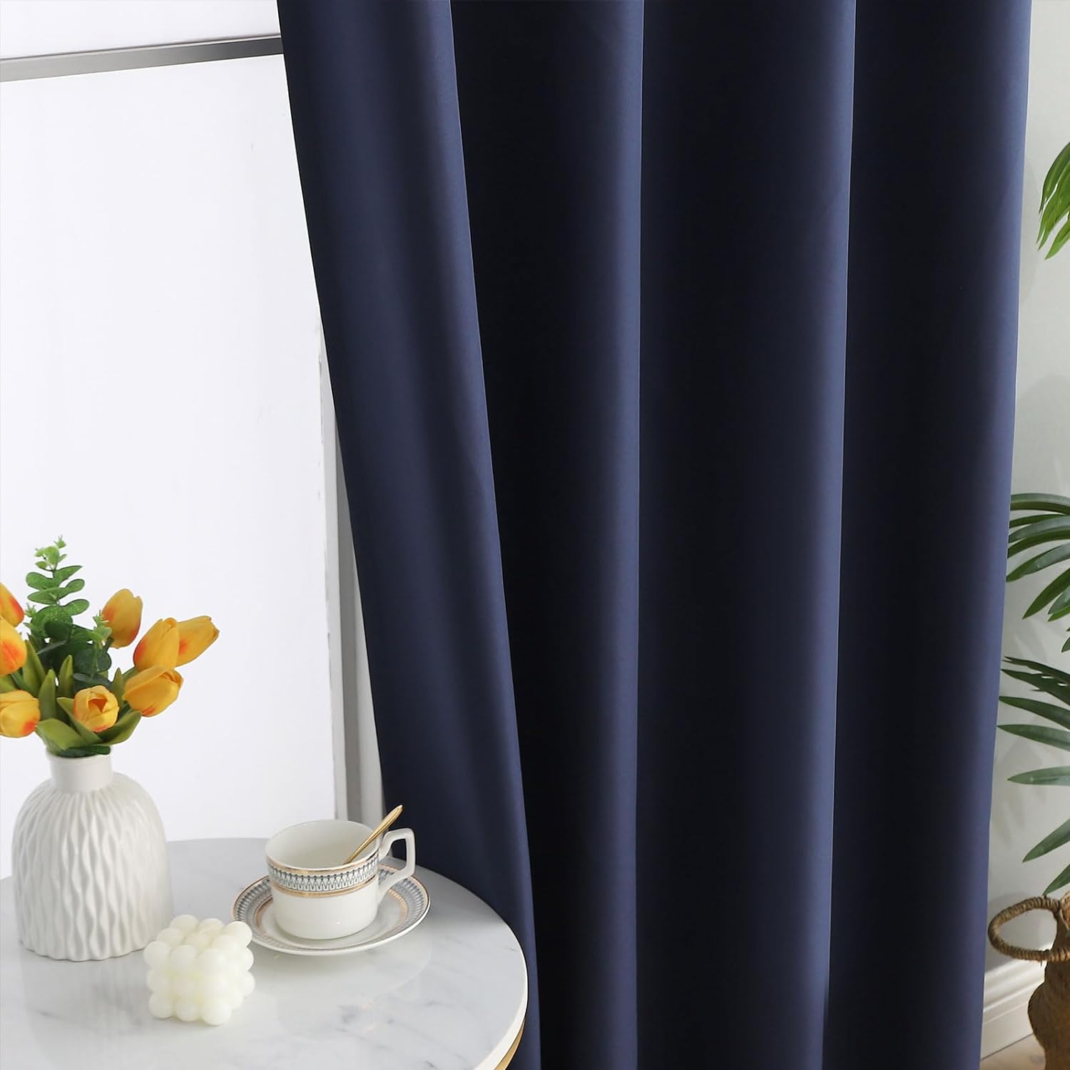 Extra Long Navy Blackout Curtains - 2 Panels for High Ceilings