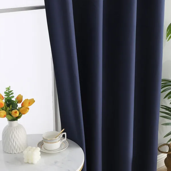 Extra Long Navy Blackout Curtains - 2 Panels for High Ceilings