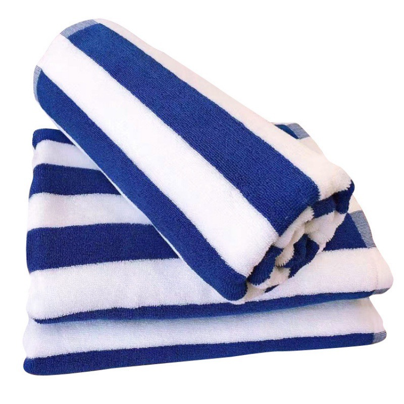 Thick Cotton Beach Towel - Blue & White Stripes