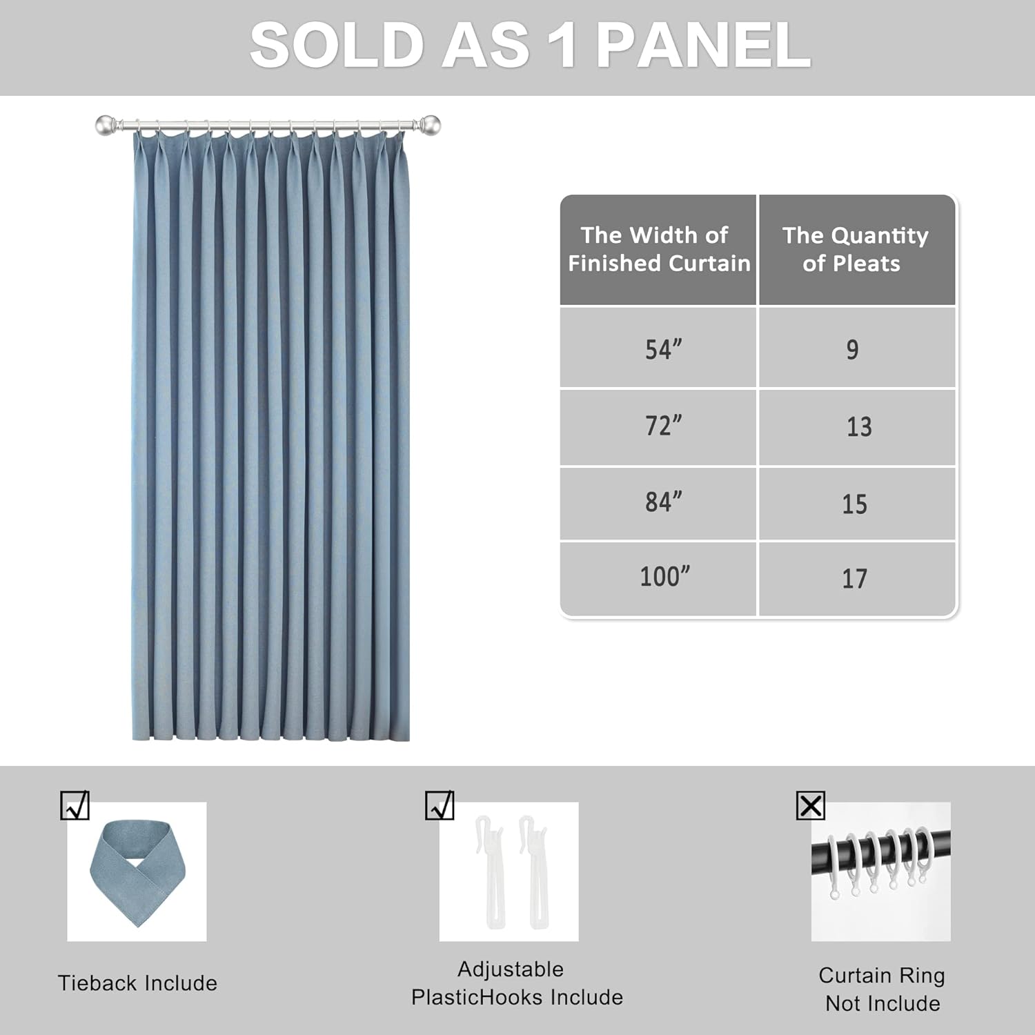 Thermal Insulated Blackout Pinch Pleated Curtain