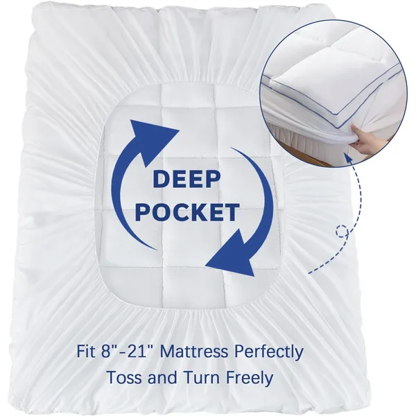 Extra Thick Cooling Mattress Topper with Elastic Deep Pockets