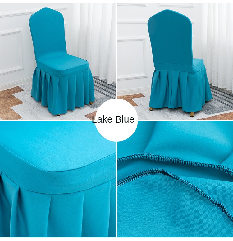 Elastic Hotel Chair Cover with Skirt - Royal Blue & White