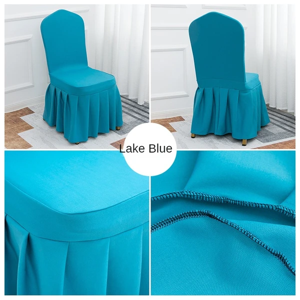 Elastic Hotel Chair Cover with Skirt - Royal Blue & White