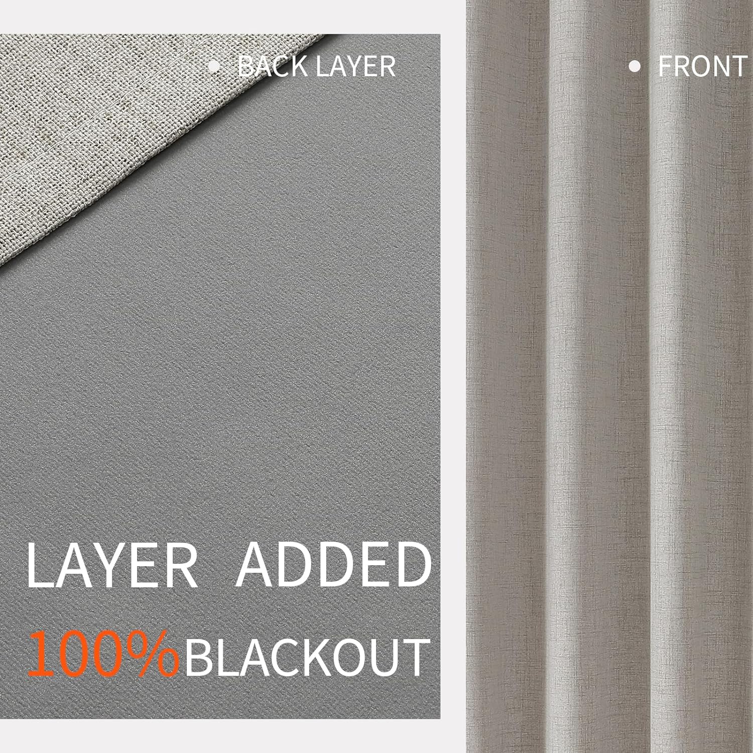 Linen Textured Blackout Curtains 2 Panels Set - Thermal Insulated