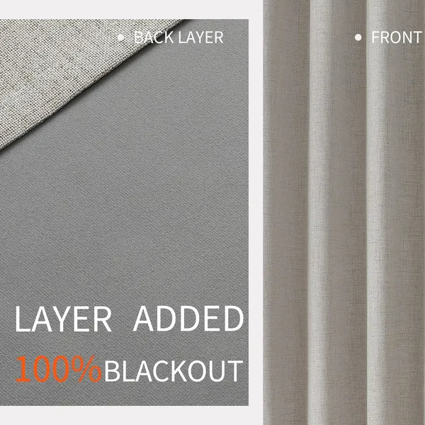Linen Textured Blackout Curtains 2 Panels Set - Thermal Insulated