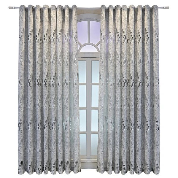 Light Transmission Nontransparent Curtain Gray Simple Modern Leaves Mesh Curtains Living Room Bedroom Half Shade Yarn