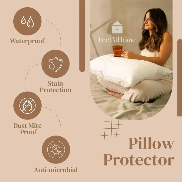 Waterproof 100% Cotton Pillow Protector with Zipper - 20 x 30 Inches