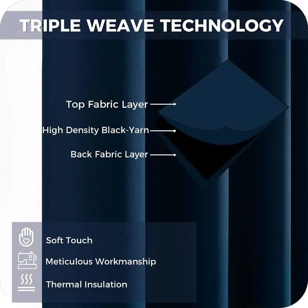 Navy Extra Long Blackout Curtains for Living Room