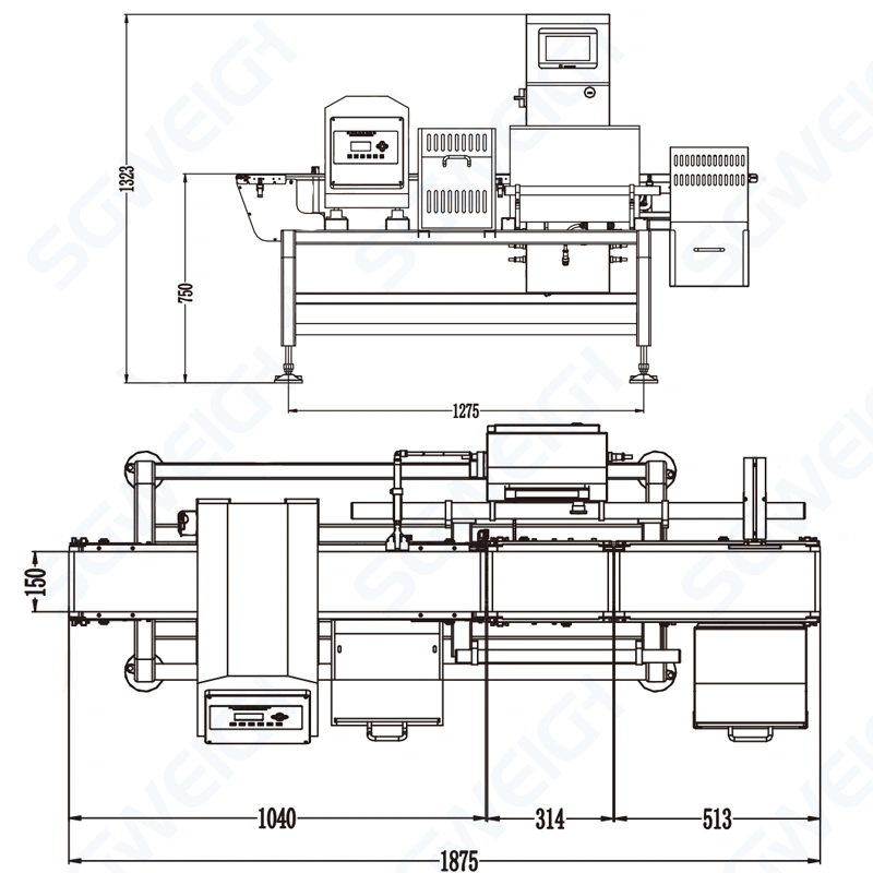 SG-JS150 Online Checkweigher & Metal Detector Combination Machine with Rejector