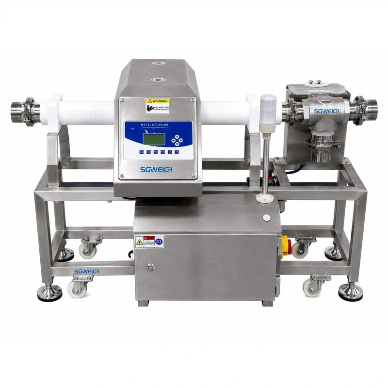 Liquid Sauce Jam In-Line Pipeline Metal Detector Machine with Rejection Outlet Pipe