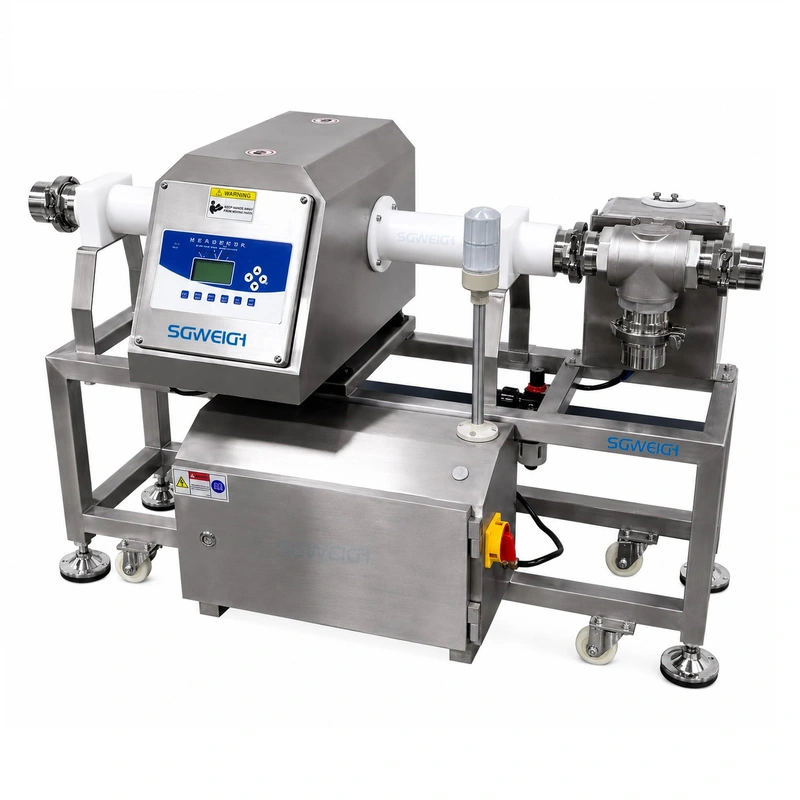 Liquid Sauce Jam In-Line Pipeline Metal Detector Machine with Rejection Outlet Pipe