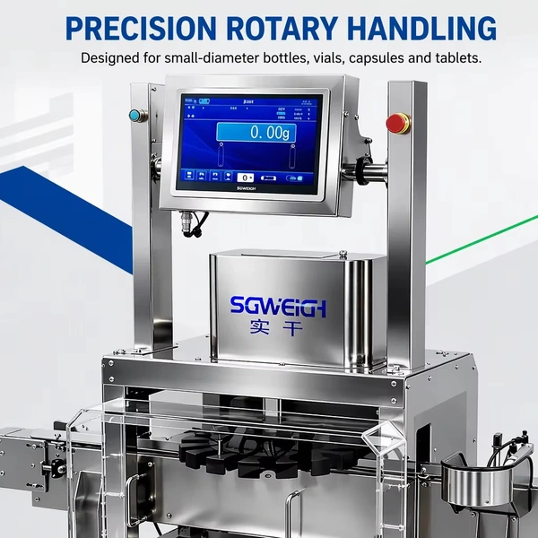 High-Speed Inline Rotary Checkweigher for Small Diameter Bottles  - Vials/Ampoules/Eye Drops